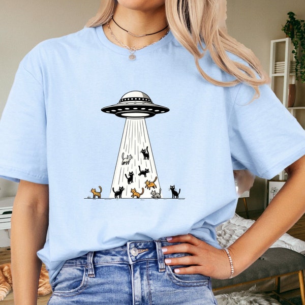 UFO Cat T-Shirt - UFO Katze T-Shirt, Katzen Tshirt, Alien Katze Tshirt, UFO Tshirt, Geburtstagsgeschenk, Geschenk