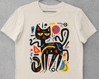 Artful Cat Shirt Keith Haring Inspired Cat Tee Vibrant Minimalist Cat Art Dynamic Pose Artistic Cat Lover Gift Pop Art Design T-Shirt