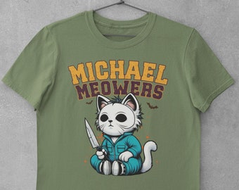 Michael Meowers Funny Shirt Vintage Halloween Cat T-Shirt Spooky Retro Shirt Funny Gift for Cat Lover Horror Cat Tee Cute Halloween Shirt