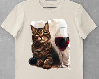Cat and Wine Lover Shirt Funny Cat Mom Tee Wine Lover Gift Cute Cat Owner T-Shirt Cat Lover Apparel Unique Cat Gift for Her