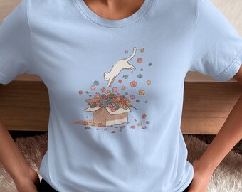 Pastel Cat Shirt Flower Cat T-Shirt Minimalistic Flowers Cat Lover T-Shirt Gift for Cat Lover Pastel Color Tee Cardboard Cat Design