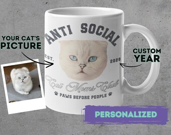 Cat Moms Club Mug Personalized Custom Cat Mug Funny Anti Social Cat Mom Gift Cat Lover Gift Cat Owner Drinkware Cat Lady Gift