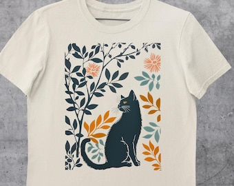 Artful Cat T-Shirt Matisse Inspired Pastel Flowers Leaves Whimsical Cat Lover Gift Artistic Cat Tee Pastel Color Cat Lover Shirt
