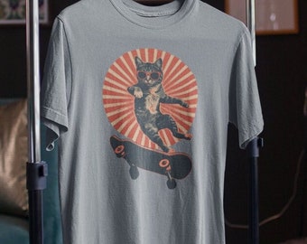 Cat Skateboard Shirt – Retro Poster Style Tee – 90s Aesthetic Gift for Cat Lovers – Unisex Vintage Look - Kids Shirt