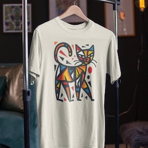 Keith Haring Cat T-Shirt – Vibrant Pop Art Cat Lover Tee – Bold Minimalist Cat Design, Artistic Cat Gift Shirt