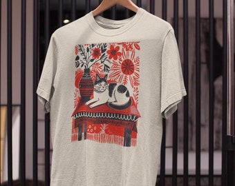 Matisse Inspired Cat Shirt Red Room Style Artistic Design Cat Lover Gift Artist T-Shirt Colorful Art Cat Tee Sleeping Cat Shirt