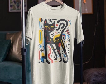 Keith Haring Cat Shirt – Bold Minimalist Cat Art Tee – Vibrant Cat Lover Gift – Artistic Pop Art Design – Dynamic Pose Cat Shirt