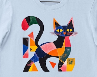 Abstract Cat Shirt Colorful Geometric Cat Design Artistic Cat Lover Gift Modern Art Feline Tee Bold Cat Illustration Vibrant Cat Tee