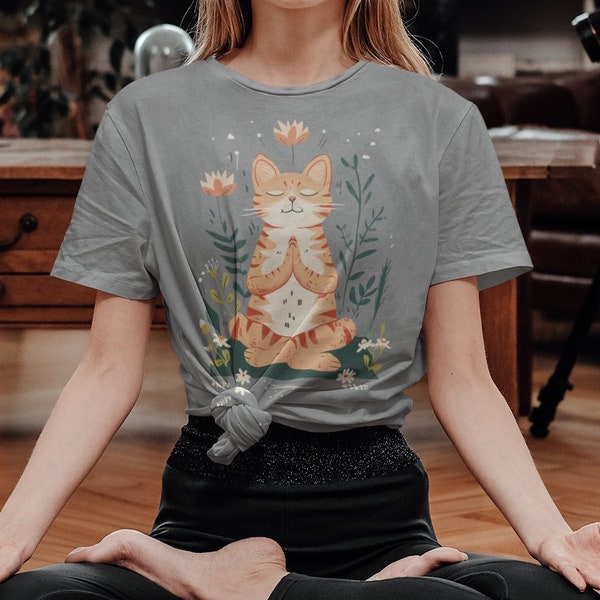 Yoga Cat Shirt - Eco-Friendly Minimalist Gift for Cat Moms, Yoga Enthusiasts Apparel, Trendy Cat Owner, Nature Lover Tee