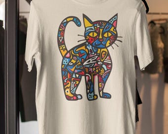 Keith Haring Inspired Graffiti Style Cat Shirt Vibrant Minimalist Colorful Art Shirt Cool Cat T-Shirt Artistic Cat Lover Gift Pop Art Design