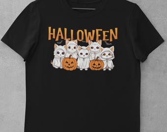 Cute Cat Ghosts Halloween Cat Shirt Cute Spooky Retro Cat Lover Tee Trick or Treat T-Shirt Halloween Party Cute Spooky Cat Design