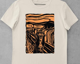 The Scream Cat Shirt Edvard Munch Art Tee for Cat Lovers Bold Artistic Design Funny Expressionist Cat T-Shirt Unique Gift Apparel
