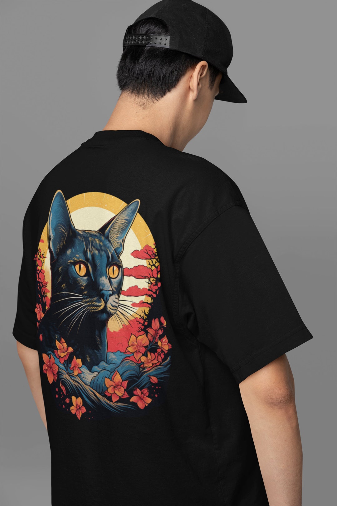 Abyssinian Cat Japanese Art Shirt – Cherry Blossom Style Tee With Back ...