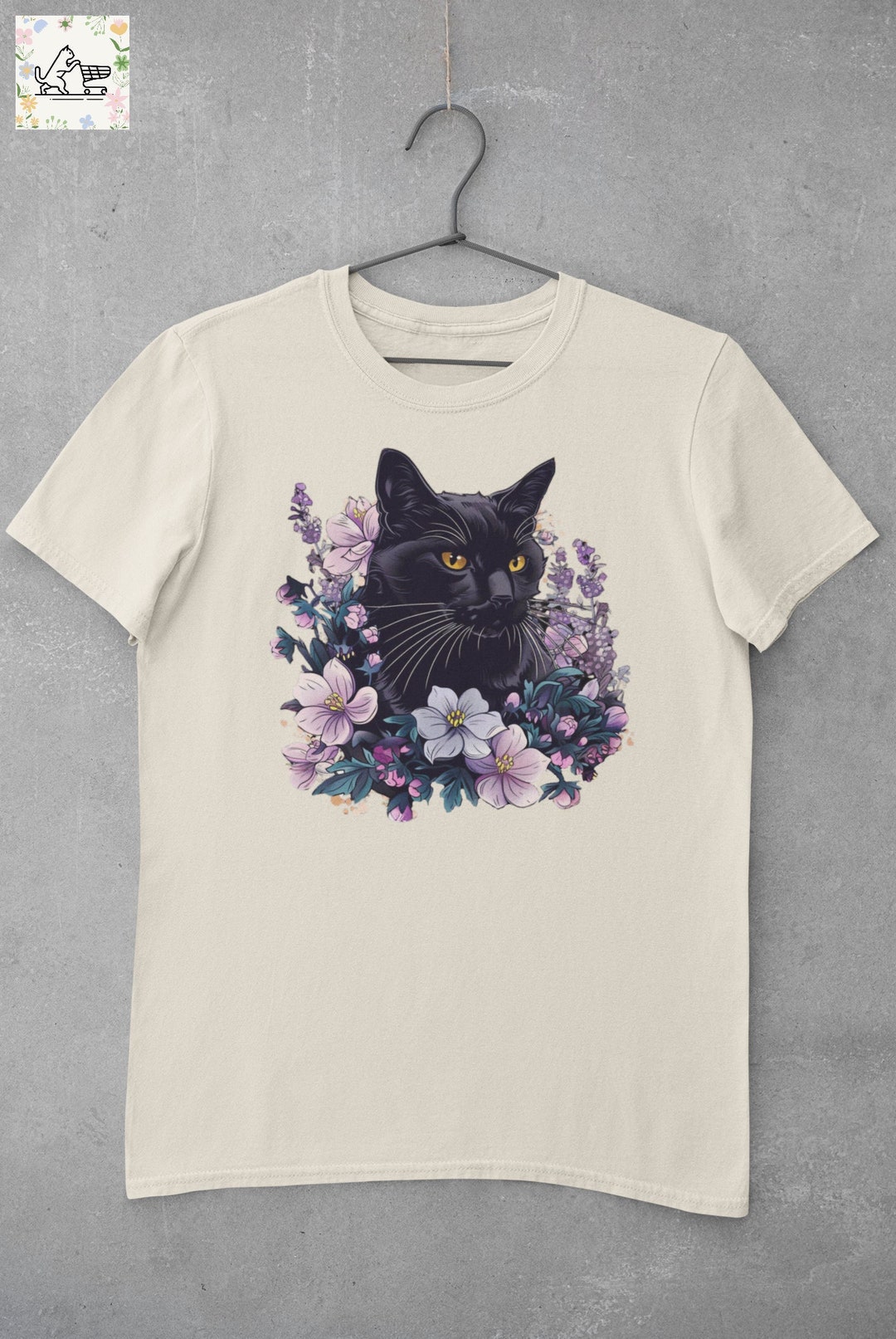 Black Cat Garden Shirt – Japanese Floral Cat Lover Tee – Nature-themed ...