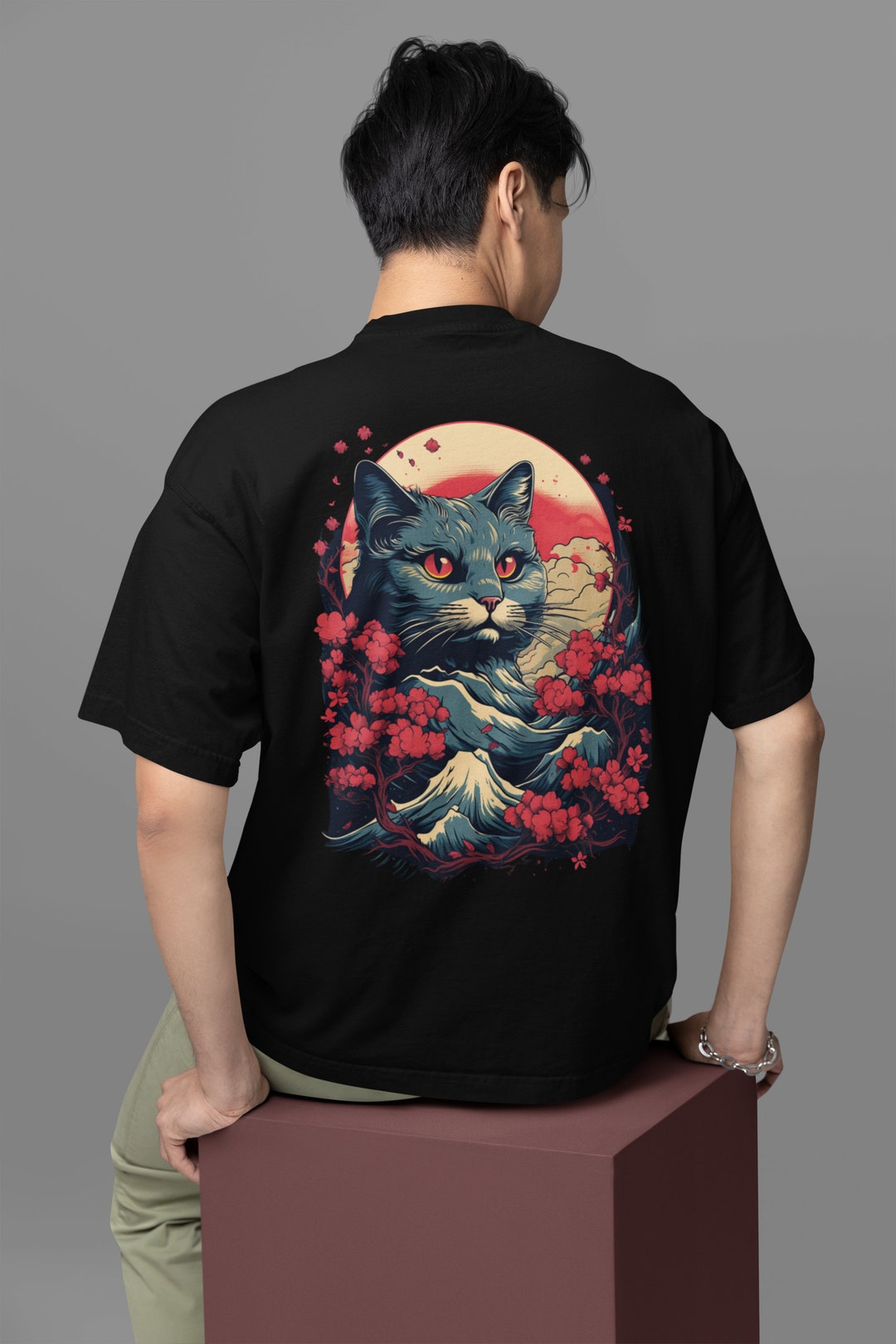 Black Cat Cherry Blossom Shirt – Japanese Style Cat Tee With Floral ...
