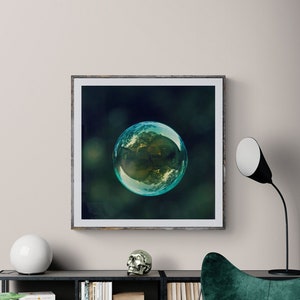 Bubble Photograph, Dark Teal Wall Art, Circle Wall Art, Abstract Modern Art, Green Turquoise Art, Blue Green Art, Square Abstract Art Print image 1