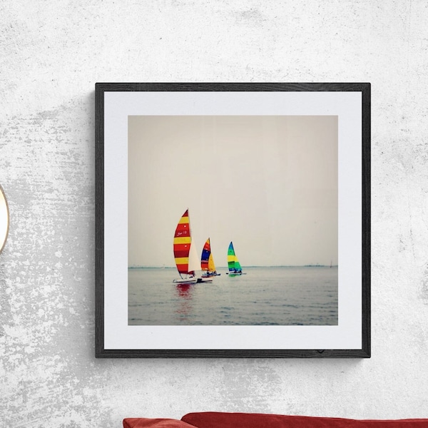 Hobie Cat Sailing Photo, Ocean Springs Sailing Photo, Catamaran Wall Art, Nautical Photo, Regatta Photo, Biloxi Bay Wall Art, Colorful Sails