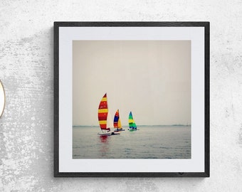 Hobie Cat Sailing Photo, Ocean Springs Sailing Photo, Catamaran Wall Art, Nautical Photo, Regatta Photo, Biloxi Bay Wall Art, Colorful Sails