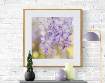 Wisteria Photo, Green Purple Art, Flower Photograph, Square Photo Print, Pretty Flower Art, Spring Photo, Floral Wall Art, Lavender Floral