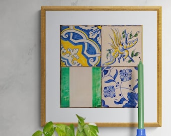 Lisbon Tile Art Print: Blue, Green & Yellow Portuguese Photo