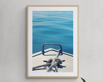 Nautical Photograph, Boating Photograph, Silver Gray Blue Art, Blue Water Photo, Blue Ocean Photo, Nautical Wall Decor, Metal Boat Art