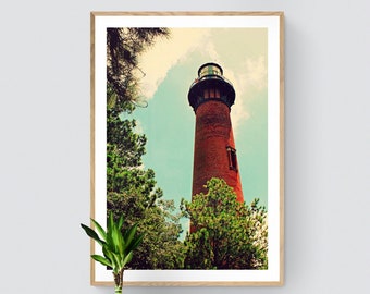 Currituck Lighthouse Photo, Brick Lighthouse Photo, Outer Banks Wall Art, Nautical Photograph, Coastal Wall Art, Corolla Photo, Bold Art