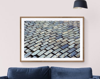 Foto di ciottoli della vecchia San Juan: stampa artistica geometrica grigio-blu