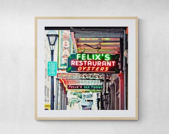 Felix's Photograph, New Orleans Seafood, Oyster Restaurant Photo, Bright Neon Sign, Colorful Wall Decor, Fun Modern Art, New Orleans Photo