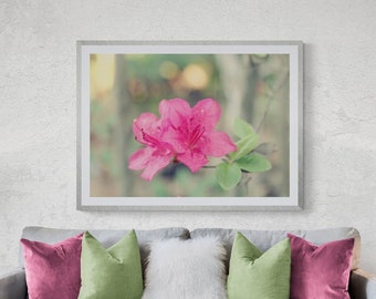 Pink Flower Photo, Azalea Photograph, Mint Green Spring Flower, Floral Wall Art, Botanical Photo, Spring Flower, Magenta Pink, Pastel Photo