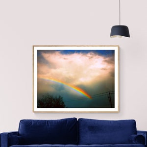 Dark Rainbow Photo, Stormy Sky Art, Rainbow Wall Art, Colorful Sky Photo, Moody Sky Wall Art, Dramatic Wall Art, Dark Blue Sky Art image 1