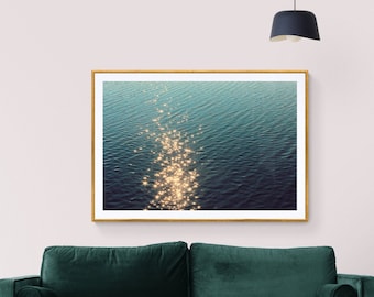 Twinkling Sunlight on Water, Dark Blue Water Art, Bayou Photograph, Mississippi Coast, Dark Teal Wall Art, Dark Water Photo, Sparkling Light