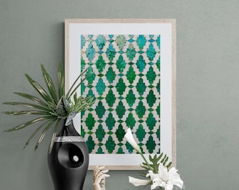 Emerald Green Moroccan Tile Art Print: Geometric Wall Decor