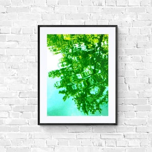 Tree Reflection Photo, Green Aqua Photo, Abstract Wall Art, Pond Photo, Lime Green, Bright Home Decor, Bright Green Turquoise Art