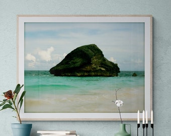 Horseshoe Bay Photo, Bermuda Photograph, Beach Photograph, Big Rock Photo, Seascape Photograph, Aqua Beach Art, Turquoise Water Art