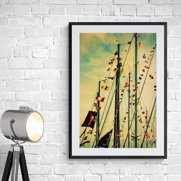 Nautical Flags Photo, Newport Bermuda Race, Sailboat photo, Nautical Wall Art, Sailing Photo, Mast Photo, Yacht Photograph, Gift for Sailor
