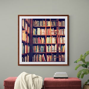 Library Ladder Photo, Bookshelves Photo, Gift for Bibliophile, Colorful Photograph, Dream Library, Book Lover Gift, Library Photograph