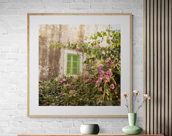 Croatia Architecture Photo, Dubrovnik Photograph, Window Photo, Pink Flowers Art, Square Print, Europe Photo, Dubrovnik Croatia Art Print