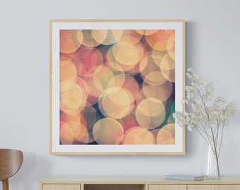 Bokeh Photo, Concentric Circles Art, Abstract Art, Twinkling Lights Photo, Christmas Lights Photo, Peach Cream Wall Art, Dreamy Photo Print