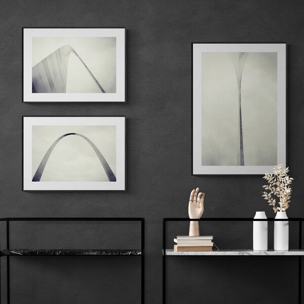 St. Louis Gateway Arch Photo Set, Silver Wall Art, Gray Home Decor, St