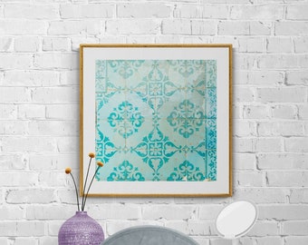 Turquoise Tile Print, Portuguese Tile Photo, Portugal Print, Portugal Tile Art, Teal Abstract Art, Teal Tile Print, Turquoise Wall Art