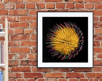 Colorful Fireworks Photo, Bold Fireworks Wall Art, Independence Day, Square Modern Art, July 4th, Bright Colors Wall Decor, Gold Red Blue