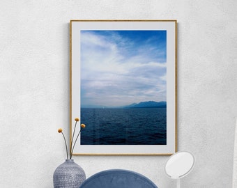 Sailing Photograph, Blue Wall Art, Lake Tahoe Photo, Mountains Photo, Nautical Photograph, Blue Photo, Serene Sky Art, Peaceful Water Art