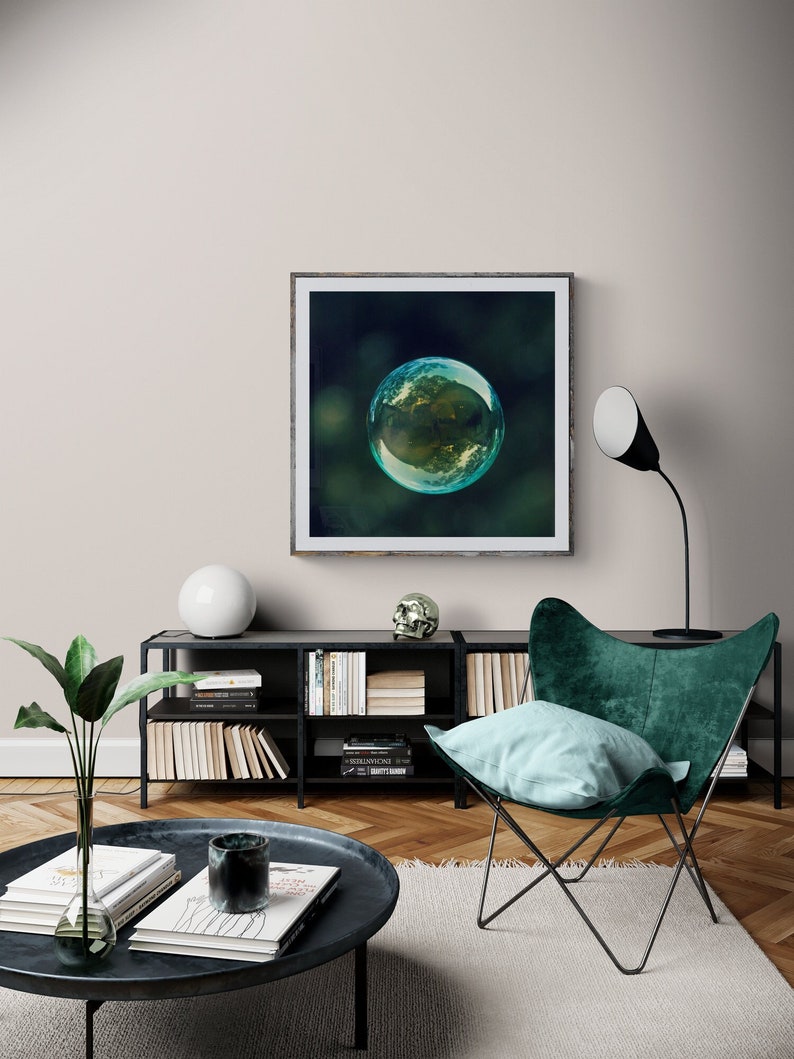 Bubble Photograph, Dark Teal Wall Art, Circle Wall Art, Abstract Modern Art, Green Turquoise Art, Blue Green Art, Square Abstract Art Print image 1