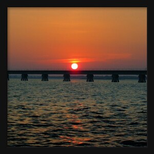 Sunset Photograph, Gulf of Mexico Print, Gulf Coast Wall Art, Sun Photograph, Railroad Bridge Art, Ocean Springs Photo, Orange Blue Photo image 7