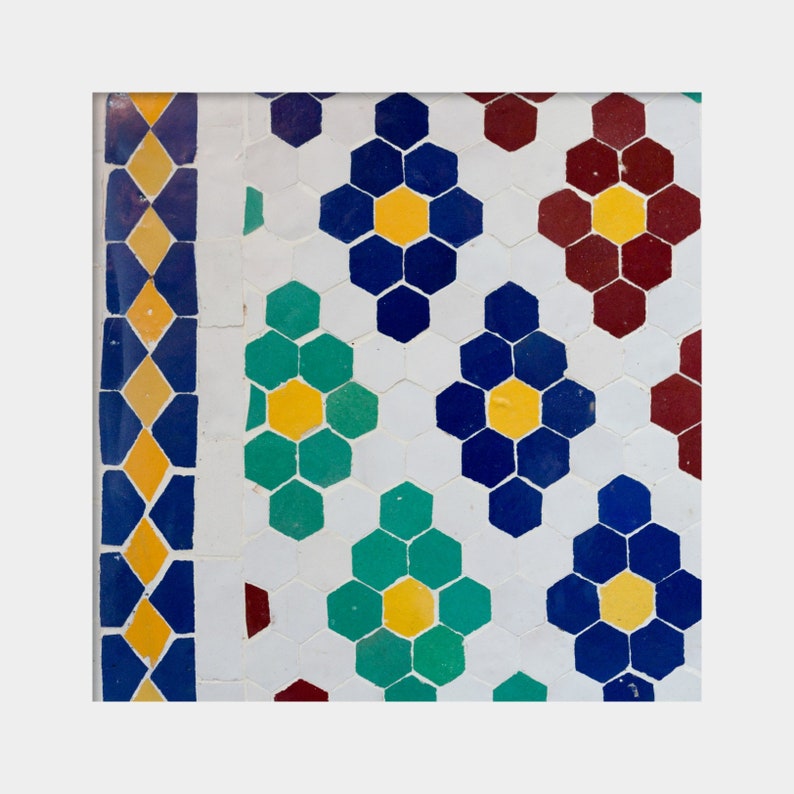 Mosaic Tile Art, Morocco Abstract Art, Marrakech Print, Moroccan Tile Art, Morocco Tile Photo, Bold Modern Art, Square Wall Art, Blue Tile image 2