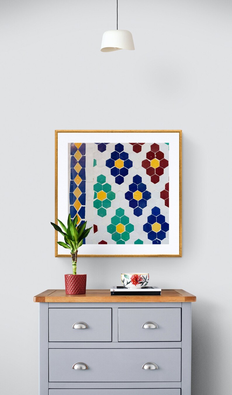 Mosaic Tile Art, Morocco Abstract Art, Marrakech Print, Moroccan Tile Art, Morocco Tile Photo, Bold Modern Art, Square Wall Art, Blue Tile image 3