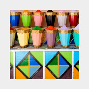 Colorful Morocco Art, Rainbow Colors Art, Moroccan Spices, Morocco Photo, Square Morocco Print, Marrakech Photograph, Bold Colors Art image 2