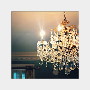 Crystal Chandelier Photo, Teal Gold White Art, Interior Design Art, Chandelier Wall Art, Square Photo Print, Antebellum Home, Light Fixture image 2