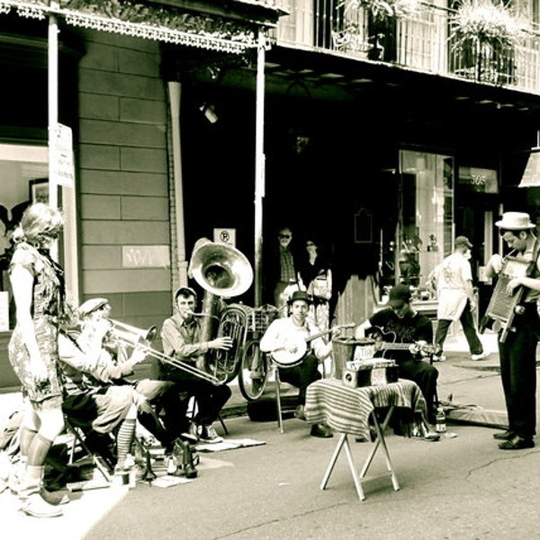 New Orleans Jazz Music Photograph, Black and White Jazz Band Photo, French Quarter Photo, Jazz Wall Art, Gray Wall Decor, French Quarter Art