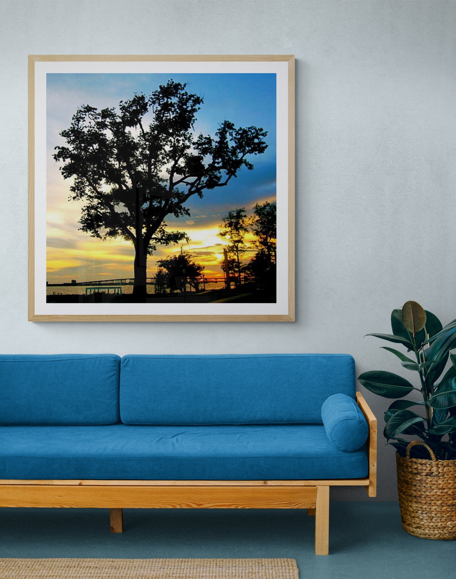 Tree Silhouette Photo Blue Orange Sunset Beach Sunset Art - Etsy